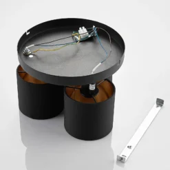 Stoff-Deckenlampe Vasilia in Schwarz-Gold, 3-fl.