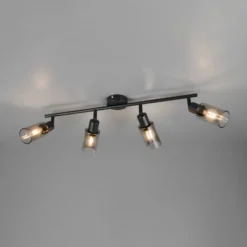 Strahler Mars, Länge 82 cm, schwarz matt, 4-flg., Metall E14