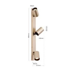 Strahler Sean, 3-flg., goldfarben, Metall, schwenkbar