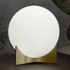 Terzani Tischleuchte Oscar, messingfarben, Ø 20 cm, Opalglas