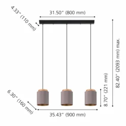 Textil-Hängelampe Albariza, cappuccinofarben, Stoff, 3-flg.