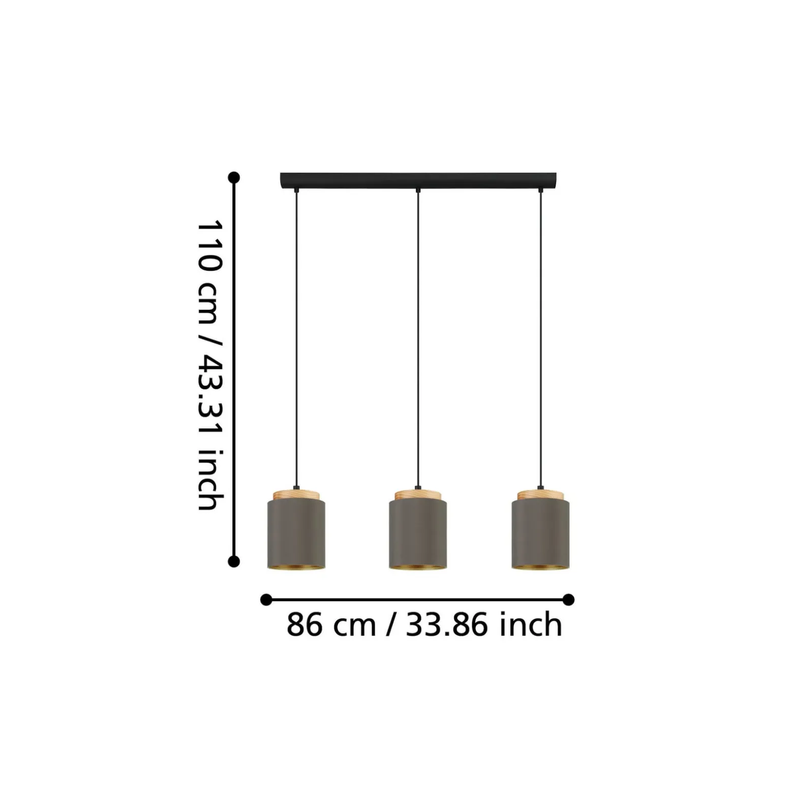 Textil-Hängelampe Albariza, cappuccinofarben, Stoff, 3-flg.