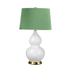 Textil-Tischlampe Isla messing antik/grün