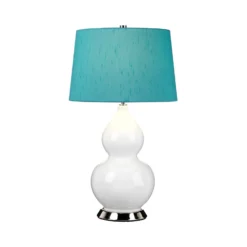 Textil-Tischlampe Isla nickel poliert/türkis