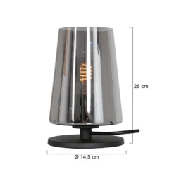 Tischlampe Ancilla, schwarz/rauch, 26 cm, Metall, Glas, E27