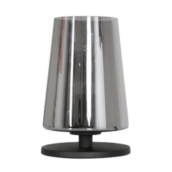 Tischlampe Ancilla, schwarz/rauch, 26 cm, Metall, Glas, E27