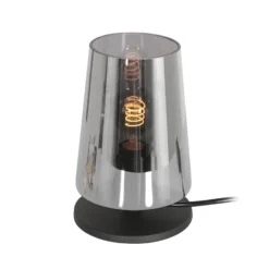 Tischlampe Ancilla, schwarz/rauch, 26 cm, Metall, Glas, E27