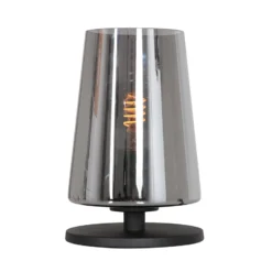 Tischlampe Ancilla, schwarz/rauch, 26 cm, Metall, Glas, E27