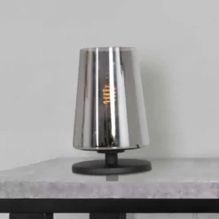 Tischlampe Ancilla, schwarz/rauch, 26 cm, Metall, Glas, E27
