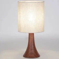Tischlampe Arto, dunkelbraun/weiß, Höhe 32 cm, Metall/Leinen