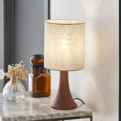 Tischlampe Arto, dunkelbraun/weiß, Höhe 32 cm, Metall/Leinen
