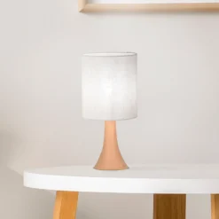 Tischlampe Arto, hellbraun/weiß, Höhe 32 cm, Metall/Leinen