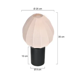 Tischlampe Bloeba, weiß/schwarz, Ø 25 cm, Leinen/Metall