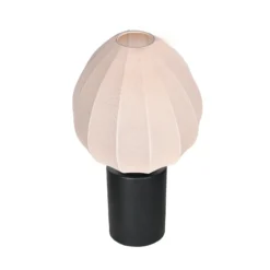 Tischlampe Bloeba, weiß/schwarz, Ø 25 cm, Leinen/Metall