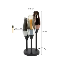Tischlampe Cocoon, schwarz, 3-flammig, Höhe 59 cm, Glas, E27