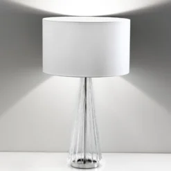 Tischlampe Costa Rica Schirm weiß, Fuß transparent