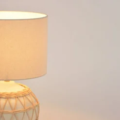 Tischlampe Cyclades, elfenbein/beige, 35 cm, Leinen/Keramik