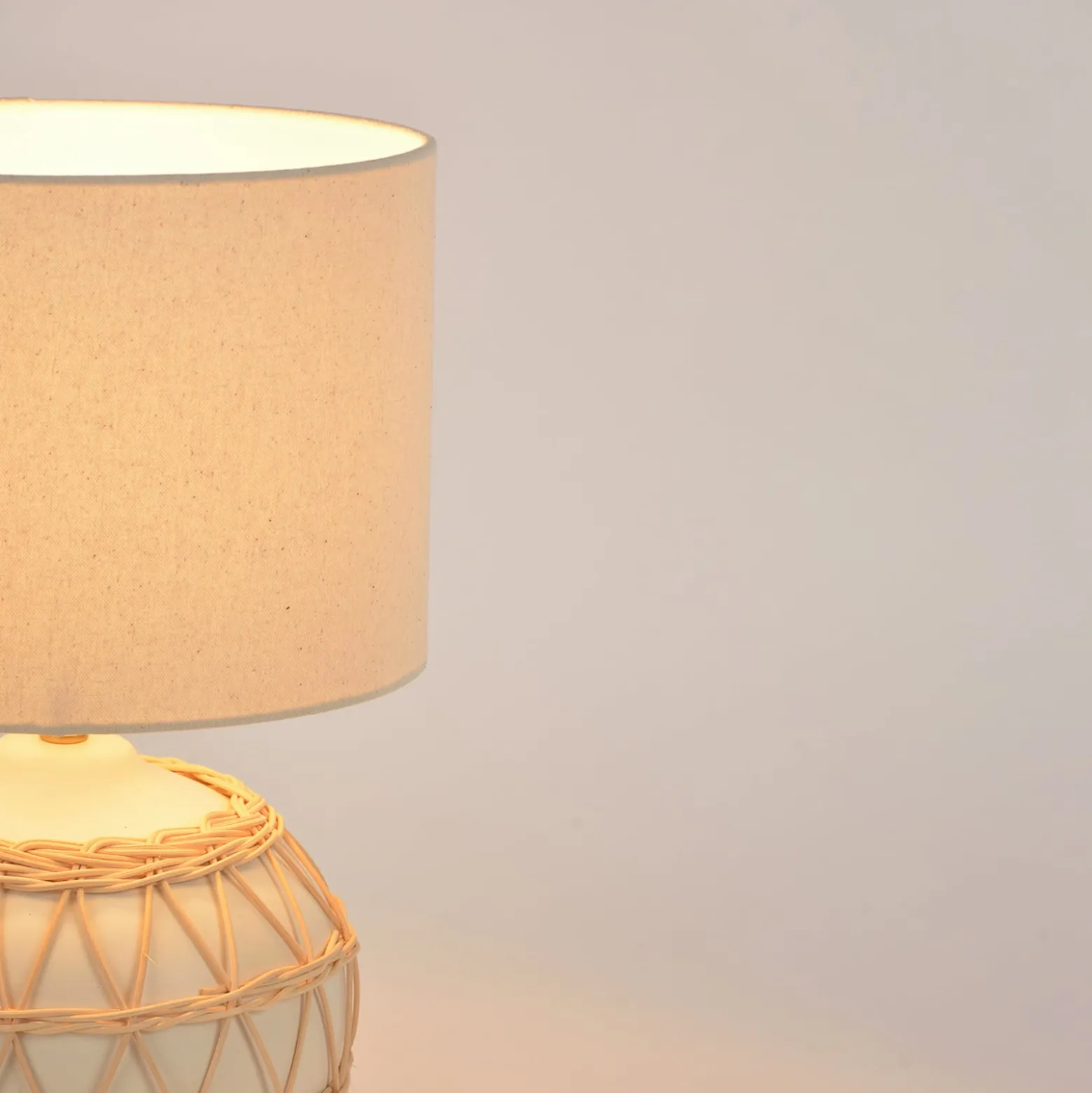 Tischlampe Cyclades, elfenbein/beige, 35 cm, Leinen/Keramik