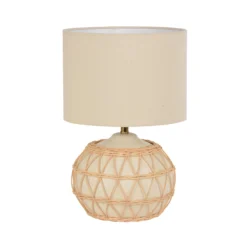 Tischlampe Cyclades, elfenbein/beige, 35 cm, Leinen/Keramik