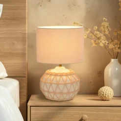 Tischlampe Cyclades, elfenbein/beige, 35 cm, Leinen/Keramik