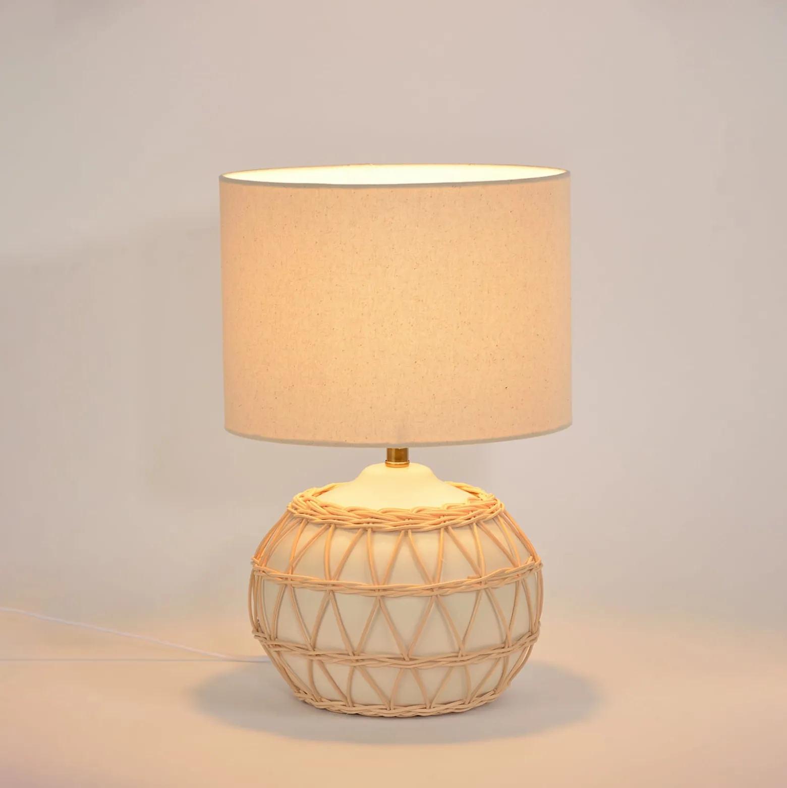 Tischlampe Cyclades, elfenbein/beige, 35 cm, Leinen/Keramik