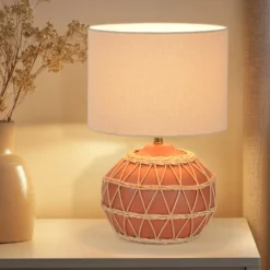 Tischlampe Cyclades, terrakotta/beige, 35 cm, Leinen/Keramik