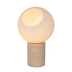 Tischlampe Davin, Höhe 26 cm, cremefarben/weiß, Stein/Glas