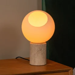Tischlampe Davin, Höhe 26 cm, cremefarben/weiß, Stein/Glas