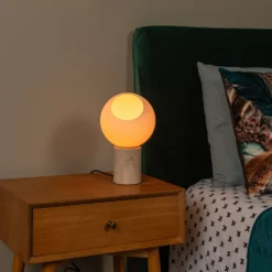 Tischlampe Davin, Höhe 26 cm, cremefarben/weiß, Stein/Glas