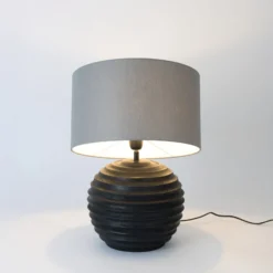 Tischlampe GIOACCHINO, schwarz/grau, Höhe 50 cm, Holz/Chintz