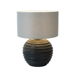 Tischlampe GIOACCHINO, schwarz/grau, Höhe 50 cm, Holz/Chintz