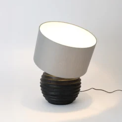 Tischlampe GIOACCHINO, schwarz/grau, Höhe 50 cm, Holz/Chintz