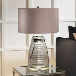 Tischlampe Milne Glasfuß Schirm grau