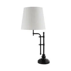 Tischlampe Munich, schwarz/weiß, Leinen, E27, verstellbar