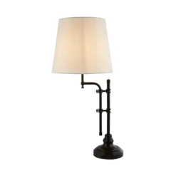 Tischlampe Munich, schwarz/weiß, Leinen, E27, verstellbar