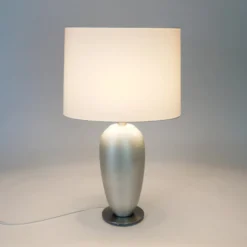 Tischlampe OMEGA OVAL, silber/weiß, Höhe 65 cm, Keramik E27