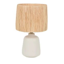 Tischlampe Paros, weiß/natur, Höhe 34 cm, Bast/Keramik