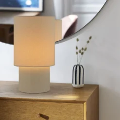 Tischlampe Rhodes elfenbeinfarben/beige 51 cm Leinen/Keramik