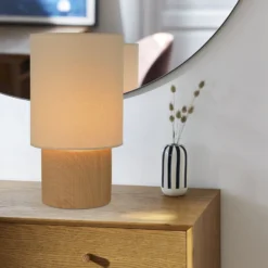 Tischlampe Rhodes, holz hell/beige, 51 cm, Leinen/Keramik