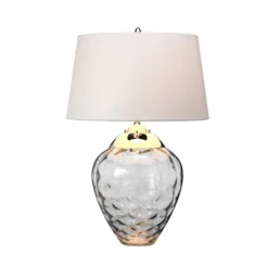 Tischlampe Samara, Ø 45,7 cm, grau, Stoff, Glas, 2-flammig
