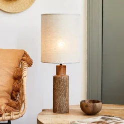 Tischlampe Santal, beige/braun Höhe 63 cm, Leinen/Keramik