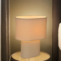 Tischlampe Santorini elfenbein/beige 38 cm Leinen/Keramik