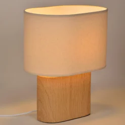 Tischlampe Santorini, holz hell/beige, 38 cm, Leinen/Keramik