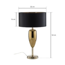 Tischlampe Show Ogiva, Textil, schwarz/goldfarben