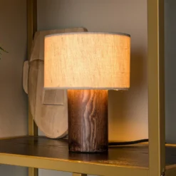 Tischlampe Tachina, Höhe 20 cm, braun/natur, Holz/Stoff