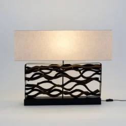 Tischlampe TREMITI NERO schwarz/beige Höhe 67 cm Holz/Textil