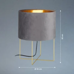 Tischleuchte Aura, Samtschirm, Höhe 32 cm, grau