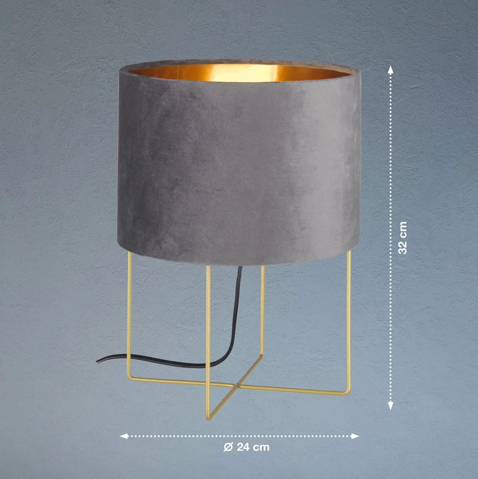 Tischleuchte Aura, Samtschirm, Höhe 32 cm, grau