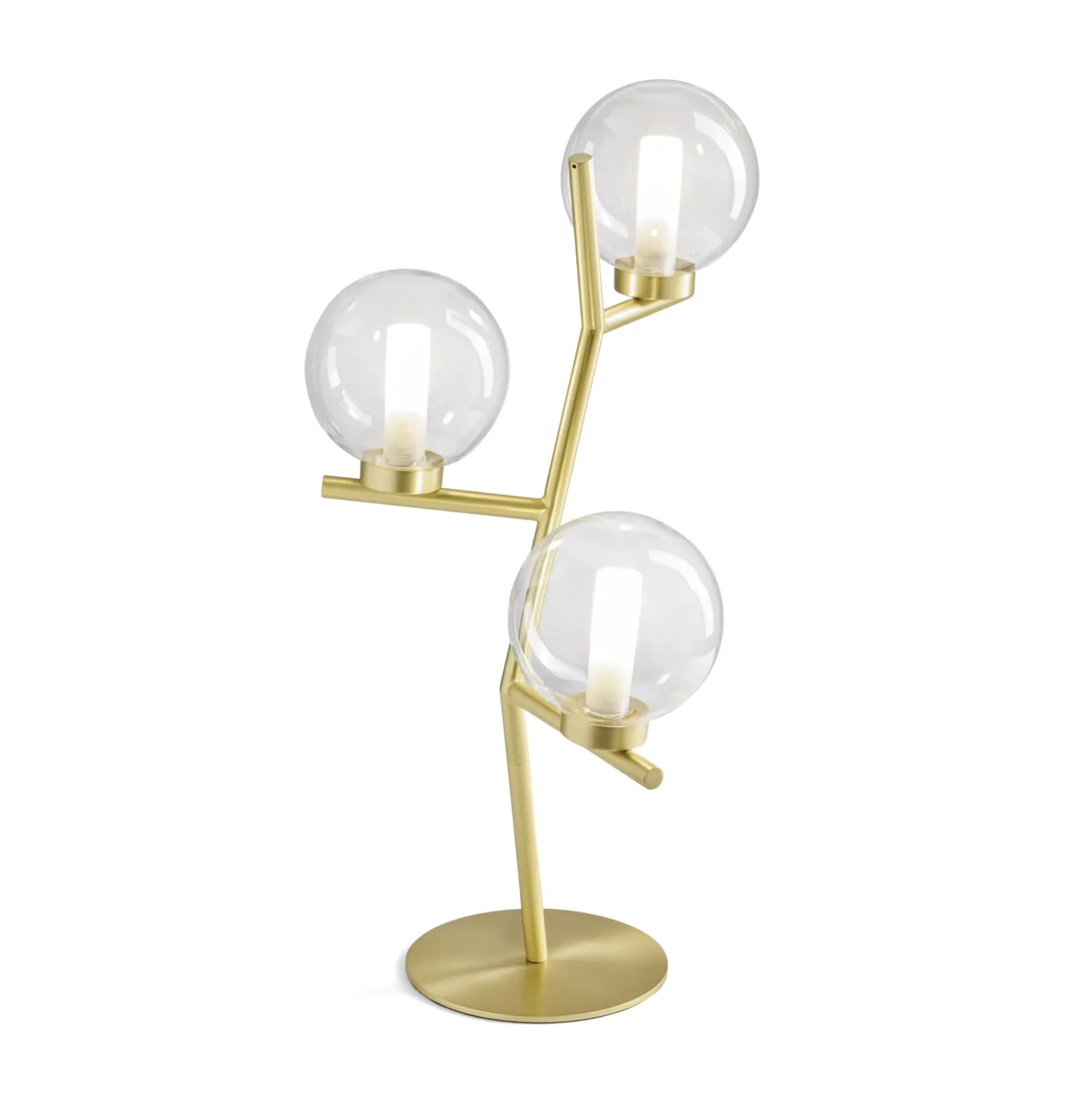 Tischleuchte Camely, 3-flammig, gold gebürstet/klar, Glas