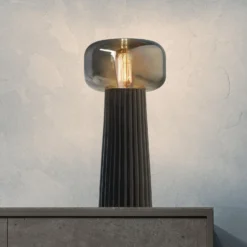 Tischleuchte Faro, Glas, Kunststoff, E27-Fassung, schwarz